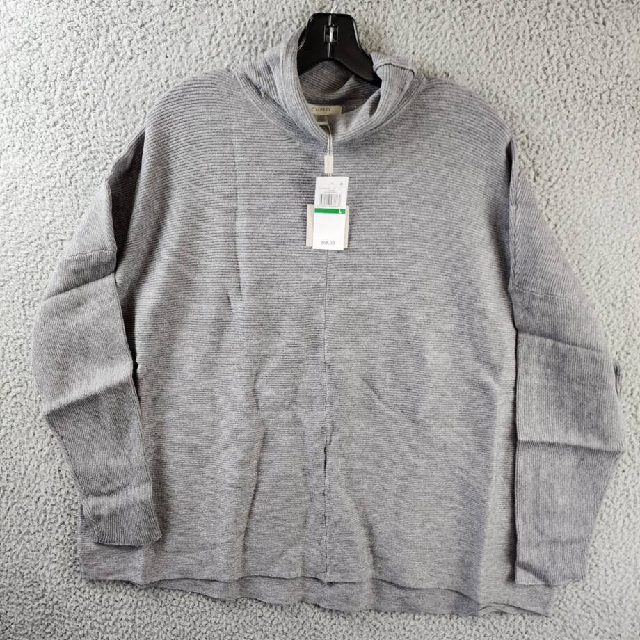 Cupio Mock Neck Knit Pullover Sweater Women's L Heather Grey Pullover Style L/S