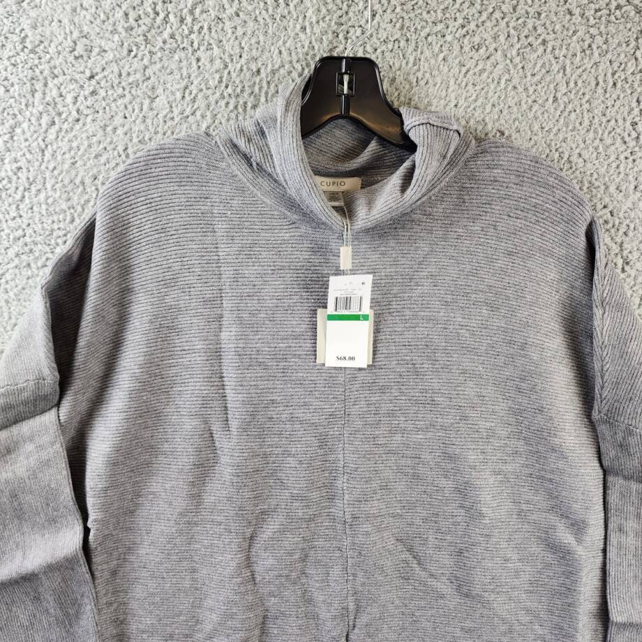 Cupio Mock Neck Knit Pullover Sweater Women's L Heather Grey Pullover Style L/S