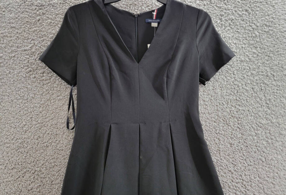 Tommy Hilfiger Petite V-Neck Pleated Fit & Flare Dress Women's 2P Black Back Zip