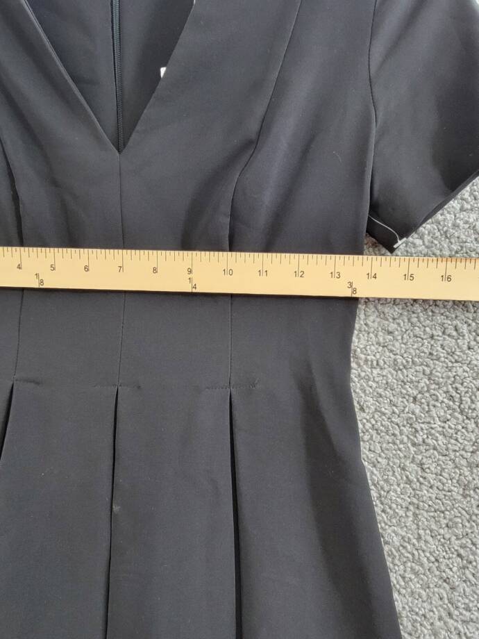 Tommy Hilfiger Petite V-Neck Pleated Fit & Flare Dress Women's 2P Black Back Zip
