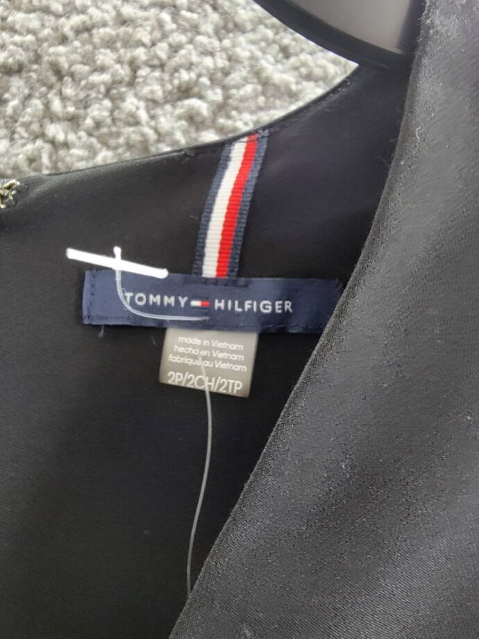 Tommy Hilfiger Petite V-Neck Pleated Fit & Flare Dress Women's 2P Black Back Zip