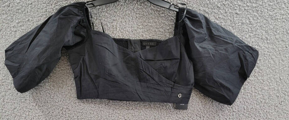 Guess Off-the-Shoulder Cropped Blouse Women's M Black Sweetheart Neck Back Zip