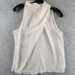 AQUA Foil Print Sleeveless Top Women's S Pale Pink/Gold Back Button Closure
