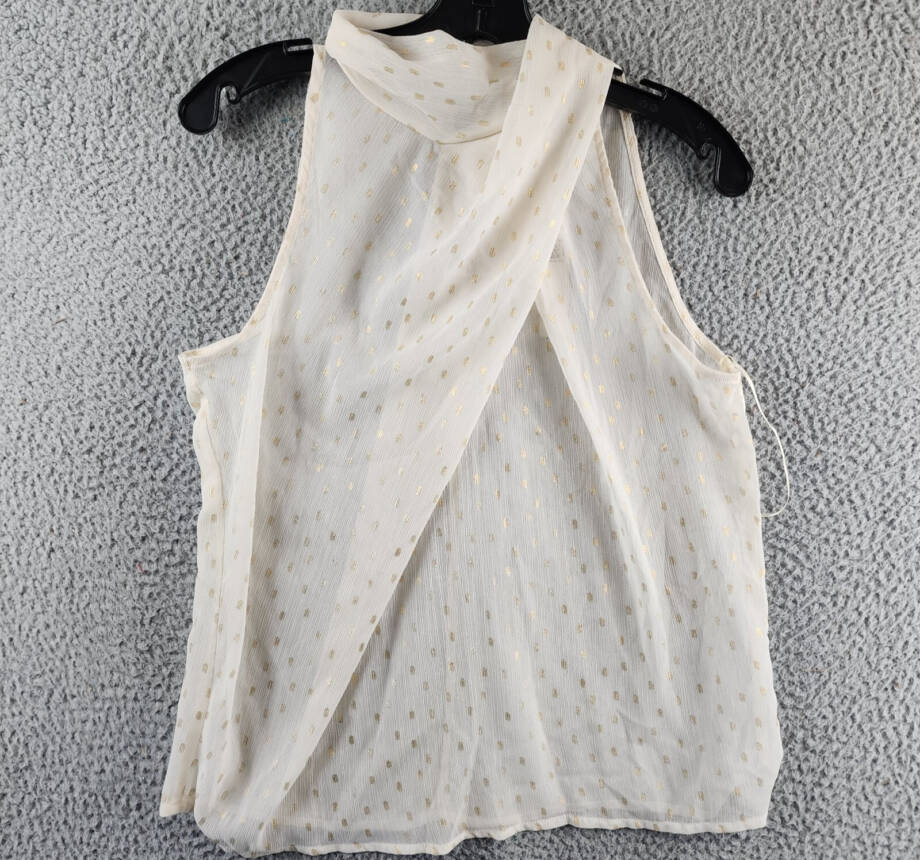 AQUA Foil Print Sleeveless Top Women's S Pale Pink/Gold Back Button Closure