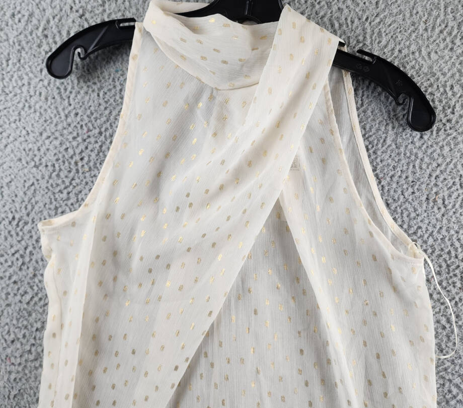 AQUA Foil Print Sleeveless Top Women's S Pale Pink/Gold Back Button Closure