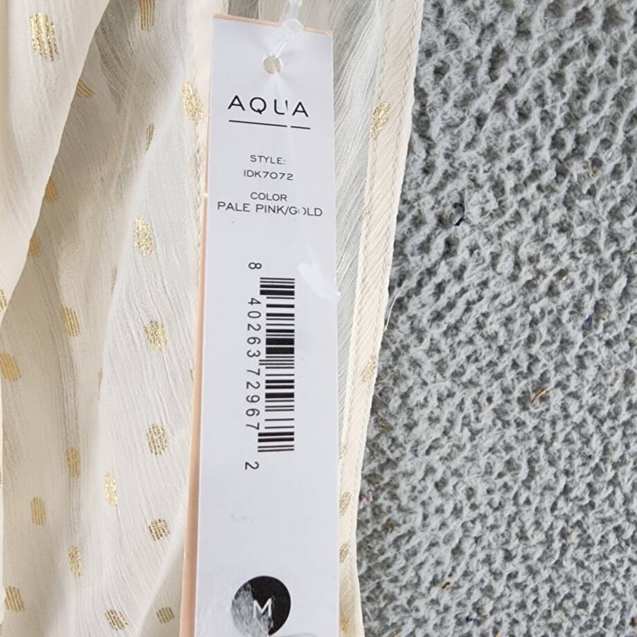 AQUA Foil Print Sleeveless Top Women's S Pale Pink/Gold Back Button Closure