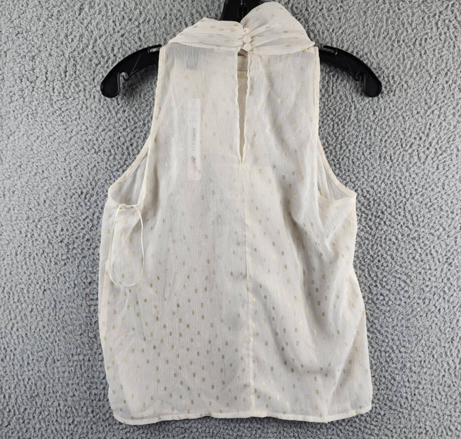 AQUA Foil Print Sleeveless Top Women's S Pale Pink/Gold Back Button Closure