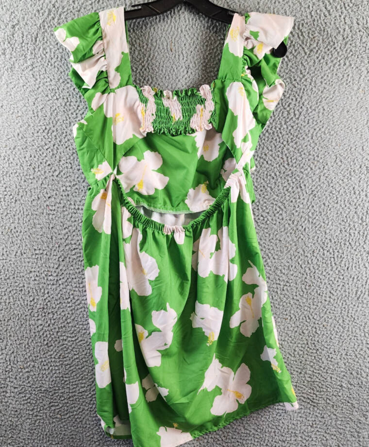 The Lulo Project Floral Ruffle Dress Women's XL Green Hibiscus Square Neck