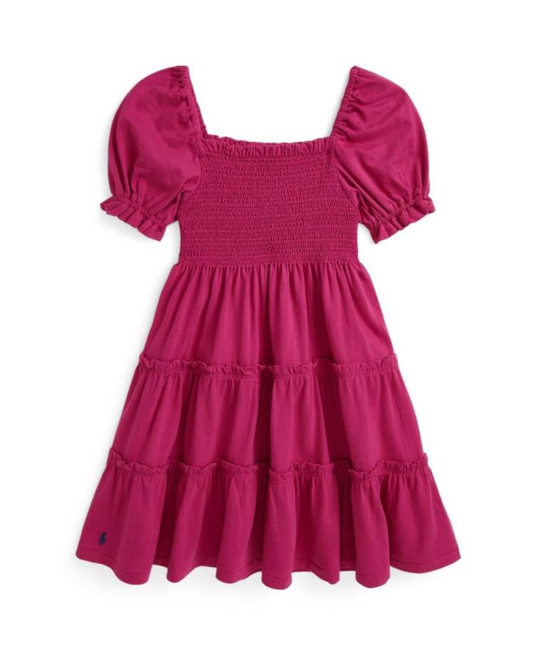 Polo Ralph Lauren Smocked Jersey Dress Little Girls 2 College Pink Square Neck