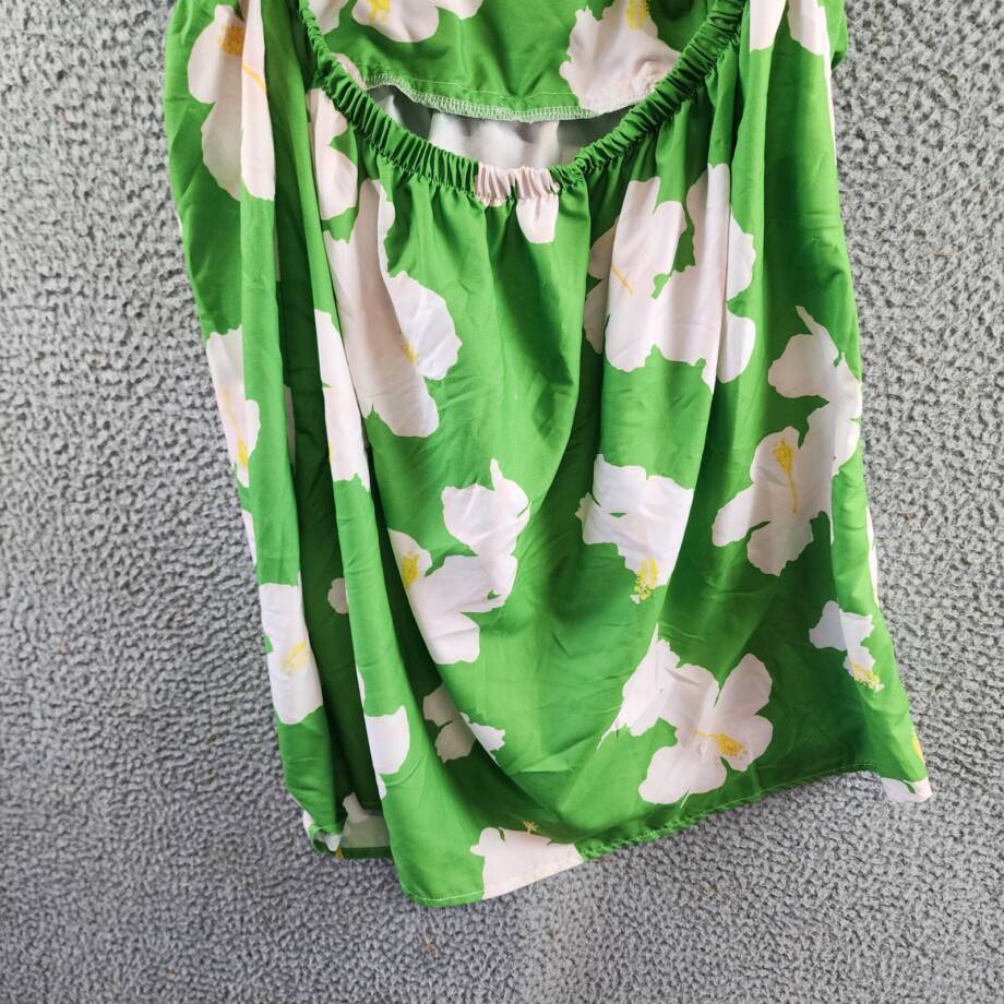 The Lulo Project Floral Ruffle Dress Women's XL Green Hibiscus Square Neck