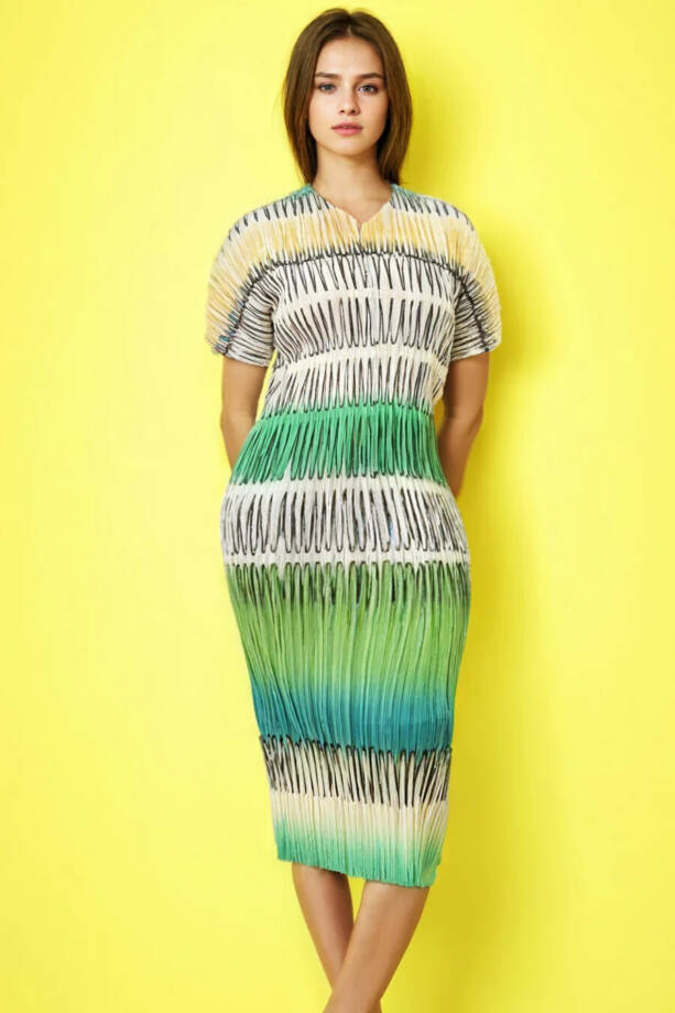 N By Nancy Crinkled Printed Dress Women's 2XL Multicolor V-Neck Short Sleeve