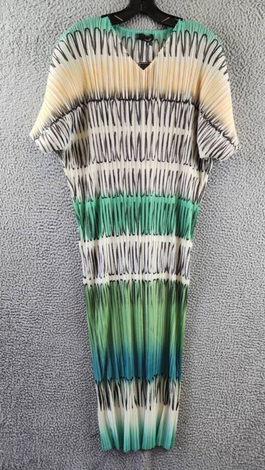 N By Nancy Crinkled Printed Dress Women's 2XL Multicolor V-Neck Short Sleeve