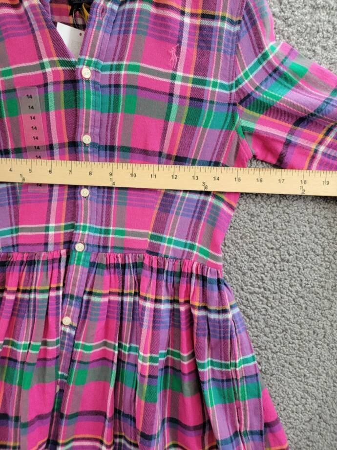 Polo Ralph Lauren Plaid Twill Shirtdress Big Girls 14 Multi Collared Long Sleeve
