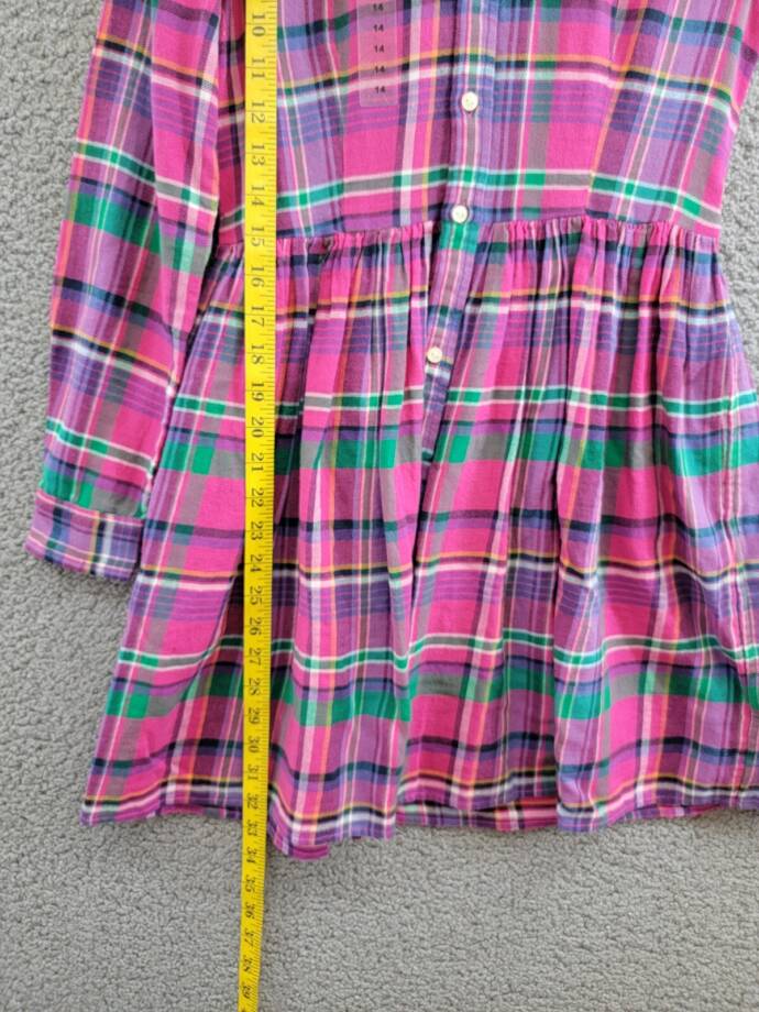 Polo Ralph Lauren Plaid Twill Shirtdress Big Girls 14 Multi Collared Long Sleeve