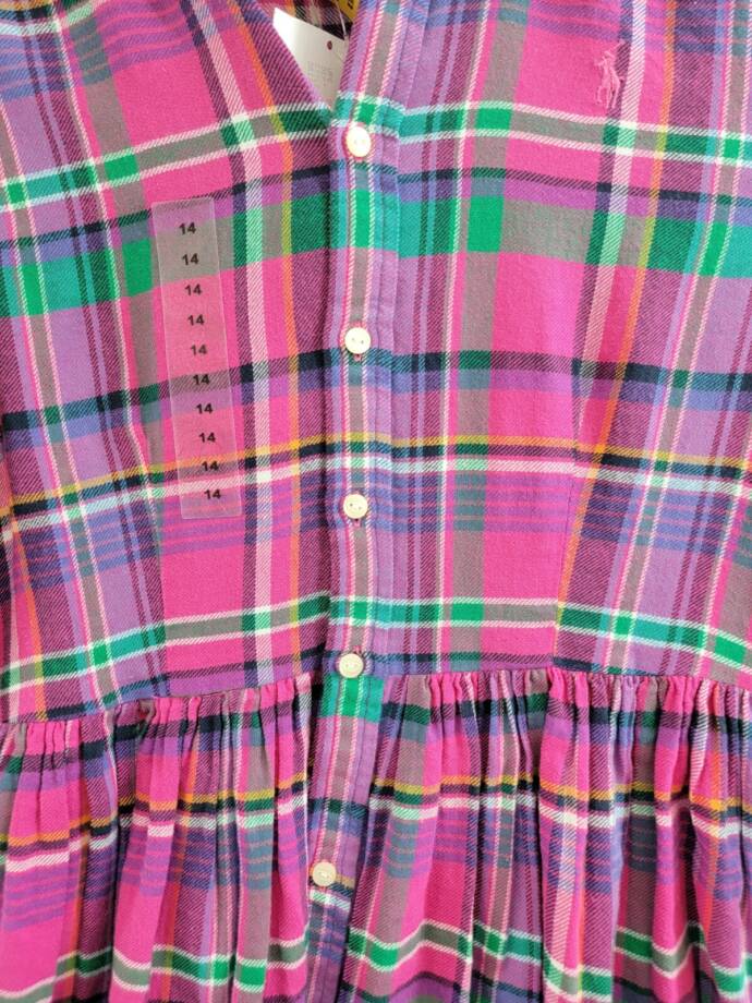 Polo Ralph Lauren Plaid Twill Shirtdress Big Girls 14 Multi Collared Long Sleeve