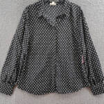 Riley & Rae Polka Dot Tie Neck Blouse Womens XL Black/White Collared Long Sleeve