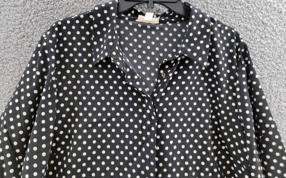 Riley & Rae Polka Dot Tie Neck Blouse Womens XL Black/White Collared Long Sleeve