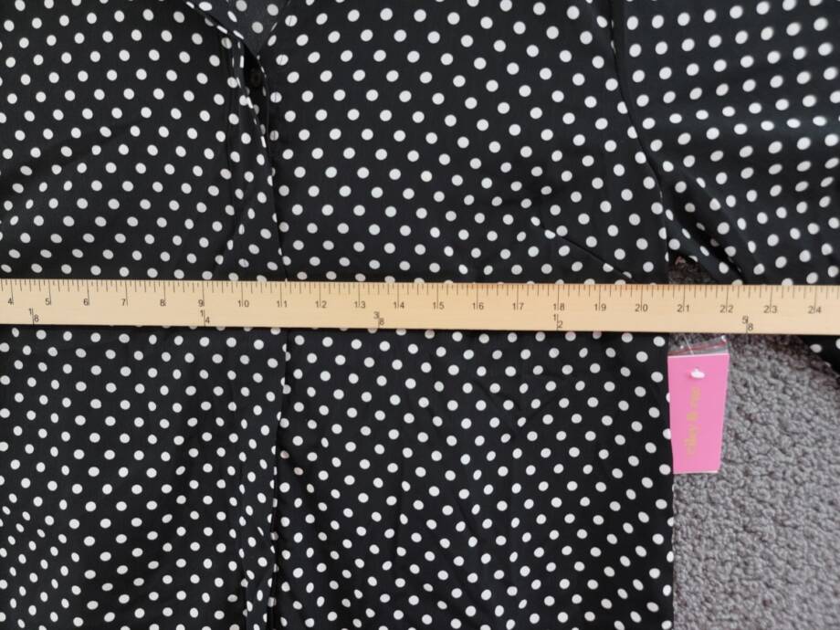 Riley & Rae Polka Dot Tie Neck Blouse Womens XL Black/White Collared Long Sleeve