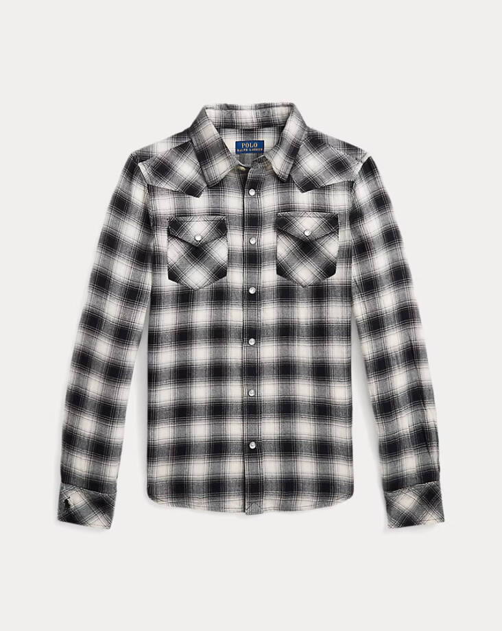 Polo Ralph Lauren Plaid Flannel Western Button Shirt Big Girls 10 Cream/Black