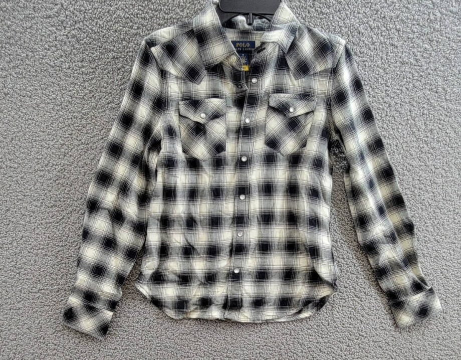 Polo Ralph Lauren Plaid Flannel Western Button Shirt Big Girls 10 Cream/Black
