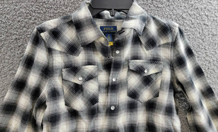 Polo Ralph Lauren Plaid Flannel Western Button Shirt Big Girls 10 Cream/Black