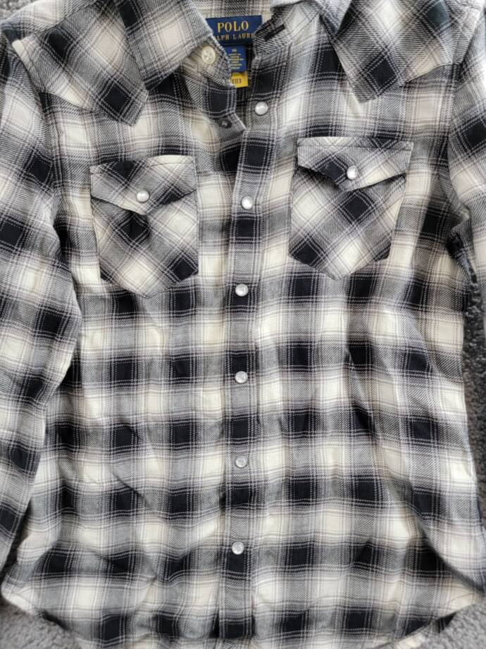 Polo Ralph Lauren Plaid Flannel Western Button Shirt Big Girls 10 Cream/Black