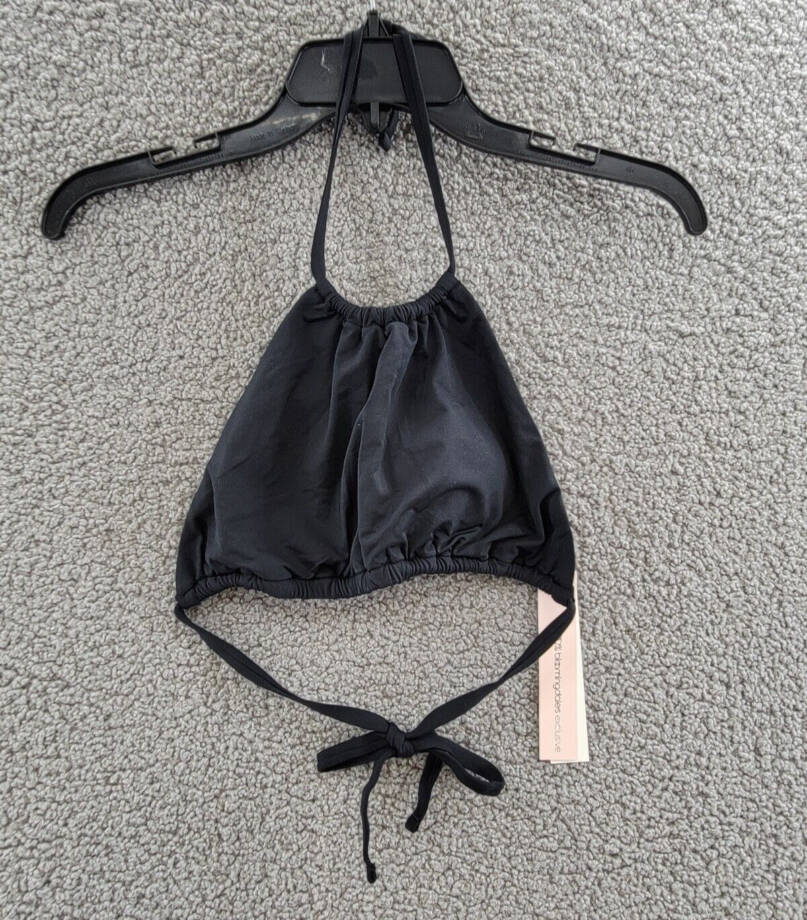AQUA High Neck Halter Bikini Top Women's S Black Solid Back Tie Closure
