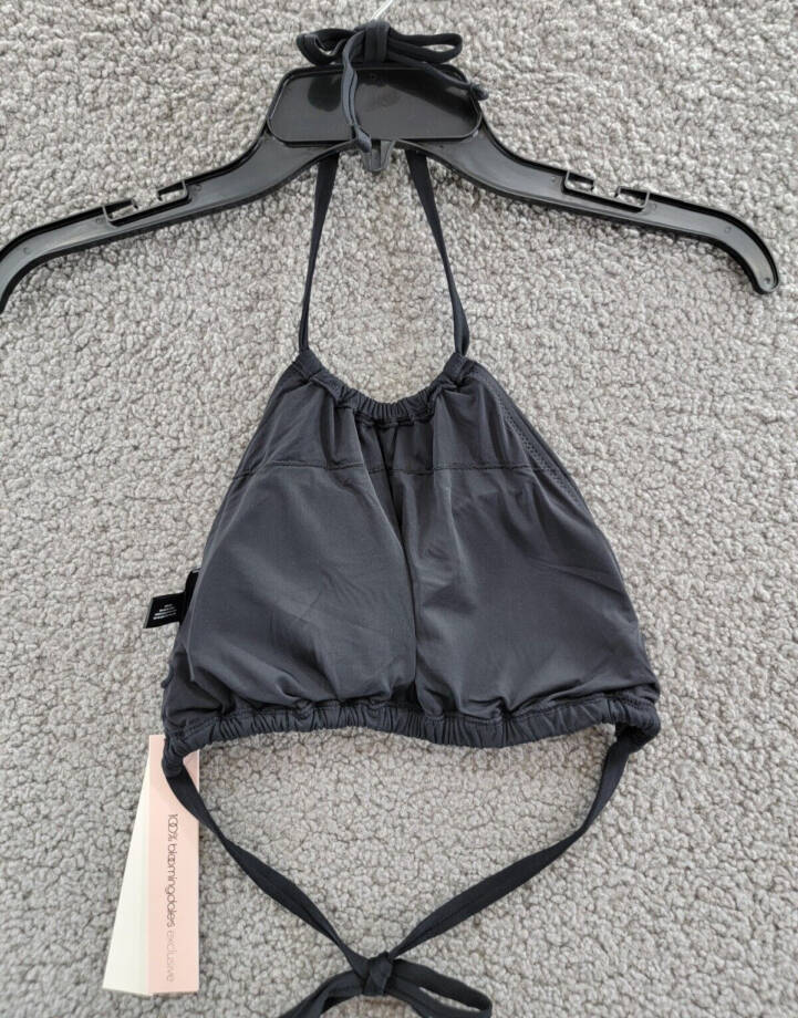 AQUA High Neck Halter Bikini Top Women's S Black Solid Back Tie Closure
