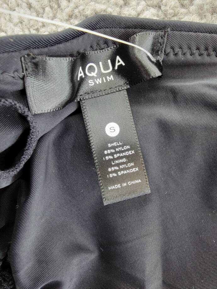 AQUA High Neck Halter Bikini Top Women's S Black Solid Back Tie Closure