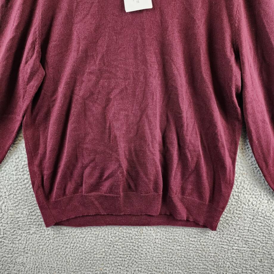 Club Room Solid V-Neck Merino Wool Blend Sweater Men's XXL Maroon Long Sleeve