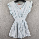 Vintage Havana Flowy Wrap Dress Girls L Blue Dot Smocked Waist V-Neck 14
