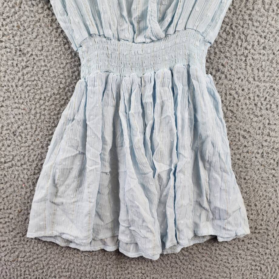 Vintage Havana Flowy Wrap Dress Girls L Blue Dot Smocked Waist V-Neck 14