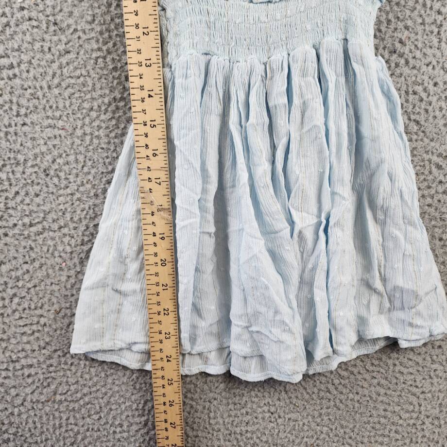 Vintage Havana Flowy Wrap Dress Girls L Blue Dot Smocked Waist V-Neck 14