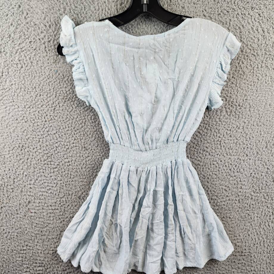 Vintage Havana Flowy Wrap Dress Girls L Blue Dot Smocked Waist V-Neck 14