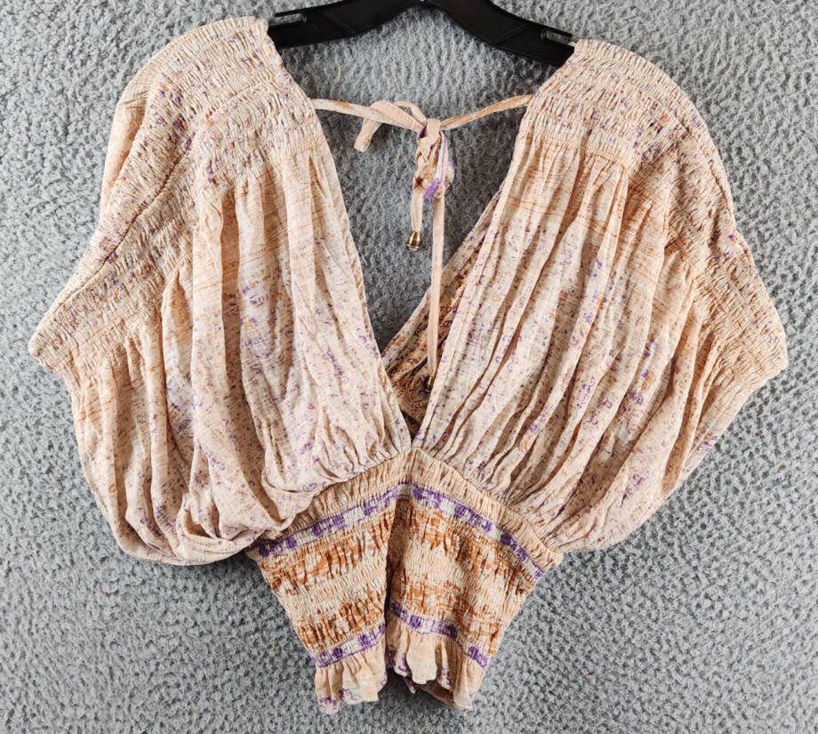Free People Next Vacation Top Women's XS Ivory Combo Floral V-Neck Tie Closure