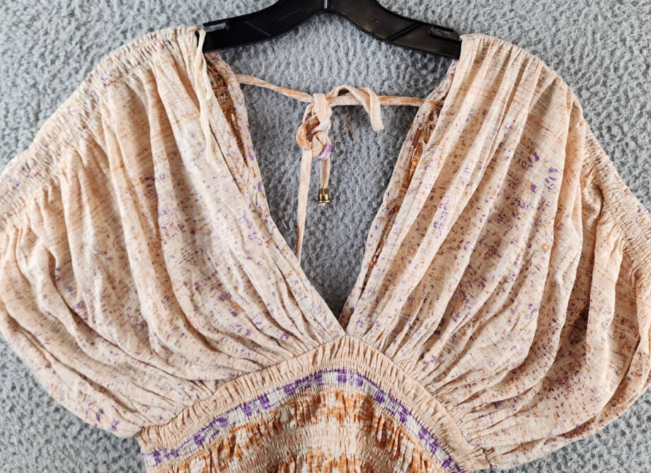 Free People Next Vacation Top Women's XS Ivory Combo Floral V-Neck Tie Closure