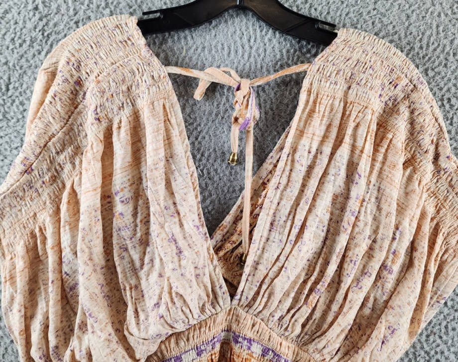 Free People Next Vacation Top Women's XS Ivory Combo Floral V-Neck Tie Closure