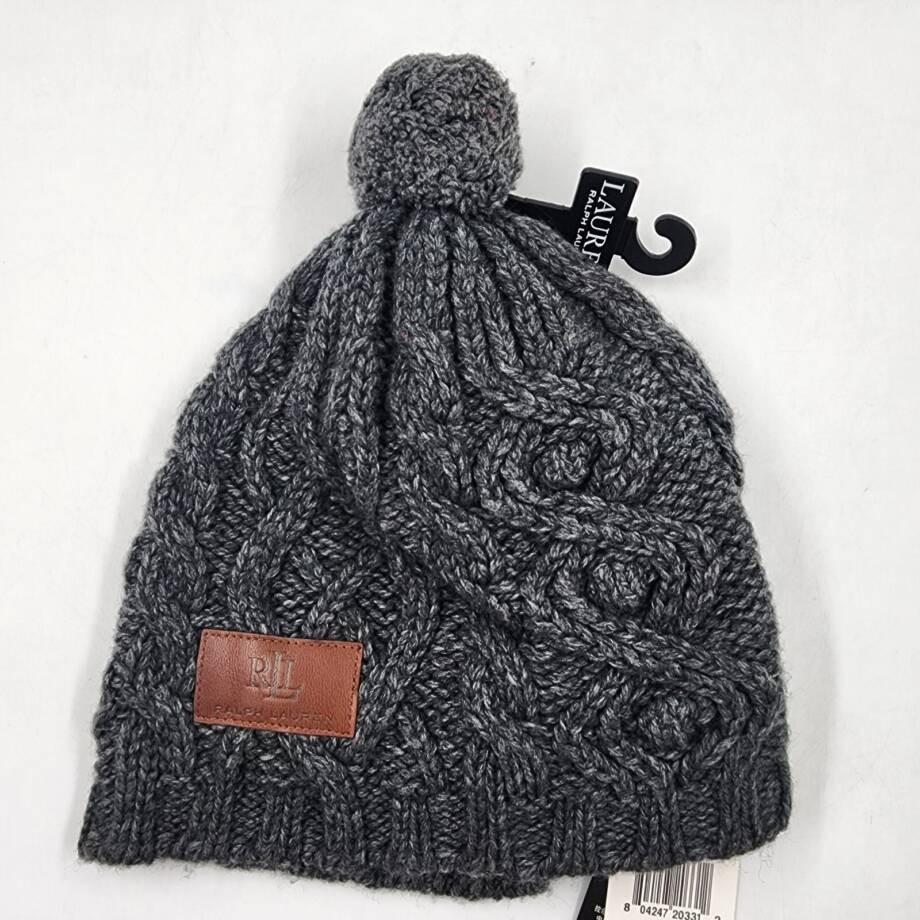Lauren Ralph Lauren Cable Knit Beanie With Pom Women's One Size Gray Wool Blend