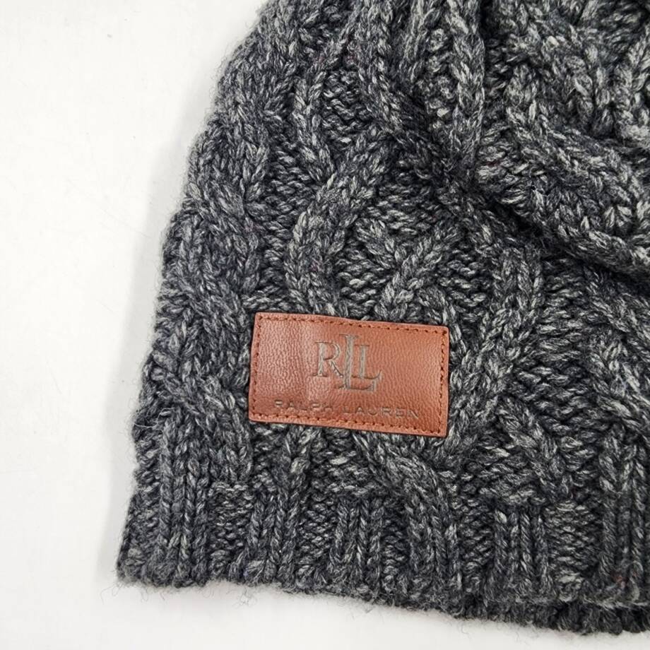 Lauren Ralph Lauren Cable Knit Beanie With Pom Women's One Size Gray Wool Blend