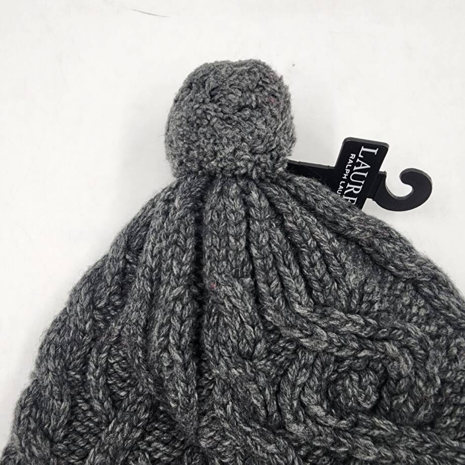 Lauren Ralph Lauren Cable Knit Beanie With Pom Women's One Size Gray Wool Blend