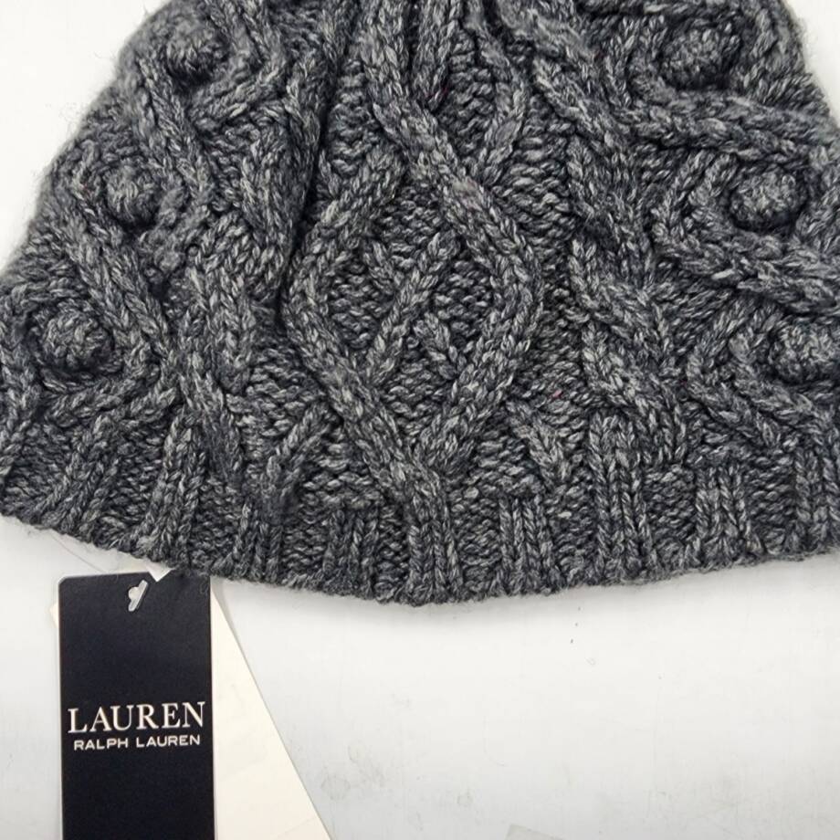Lauren Ralph Lauren Cable Knit Beanie With Pom Women's One Size Gray Wool Blend