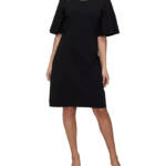 Three Dots Scoop Neck Dress Women's XS Black Solid Quarter Sleeve Pullover