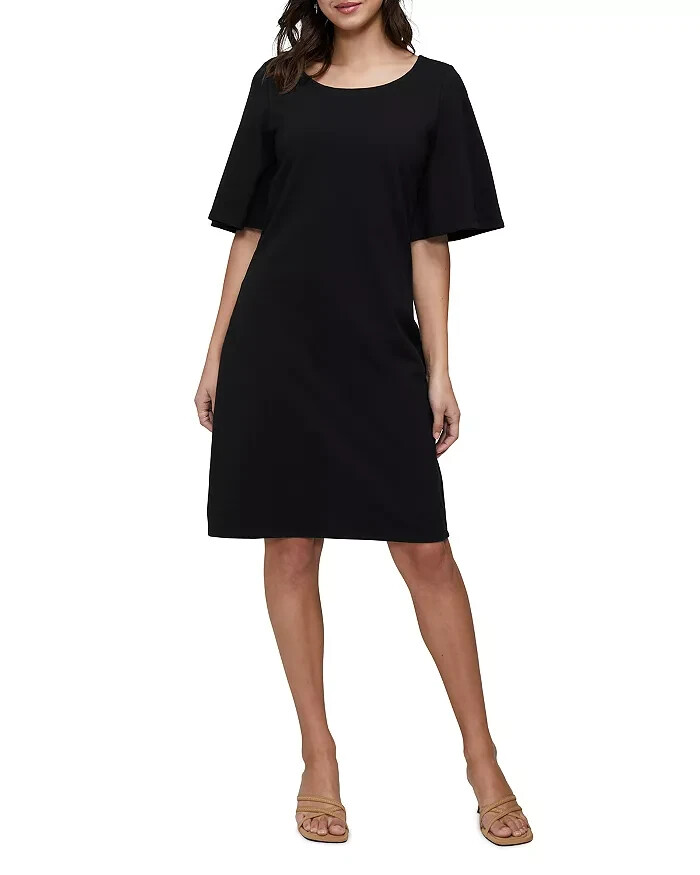Three Dots Scoop Neck Dress Women's XS Black Solid Quarter Sleeve Pullover
