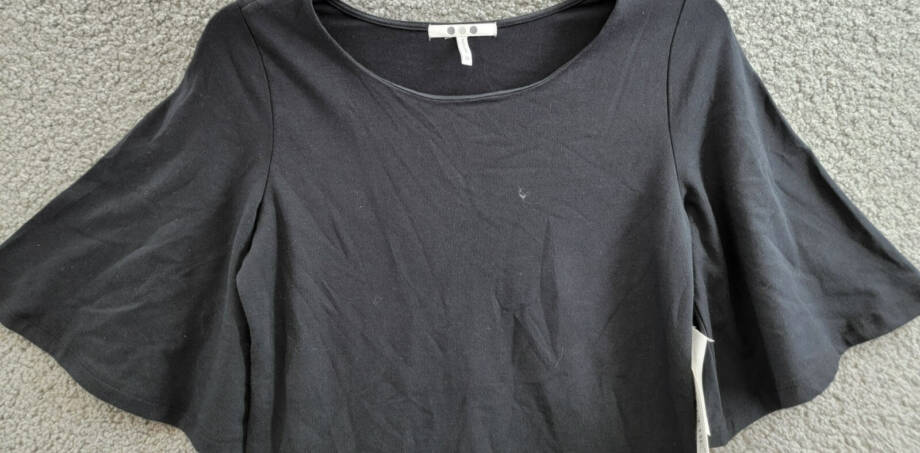 Three Dots Scoop Neck Dress Women's XS Black Solid Quarter Sleeve Pullover