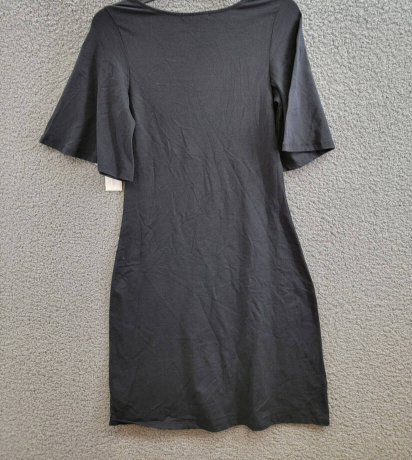 Three Dots Scoop Neck Dress Women's XS Black Solid Quarter Sleeve Pullover