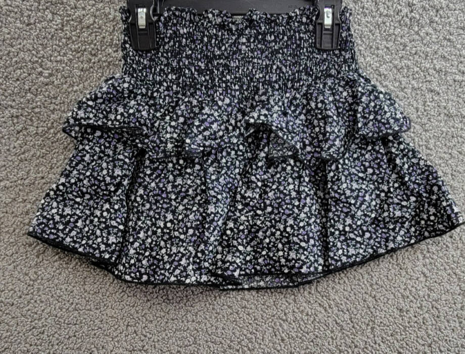 KatieJnyc Brooke Floral Print Skirt Girls' S Black Multi Smocked Elastic Waist