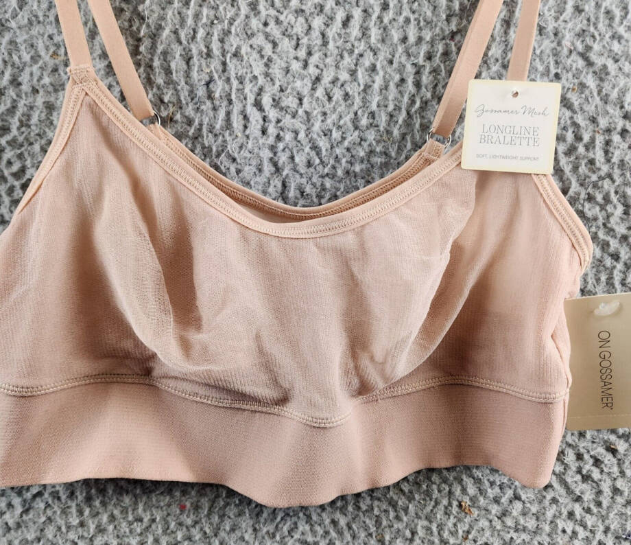 On Gossamer Mesh Longline Bralette Women's S Champagne Adjustable Strap Pullover