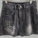 MADONNA & CO. Mini Denim Skirt Women's S Black Faded Zip Fly & Button Closure