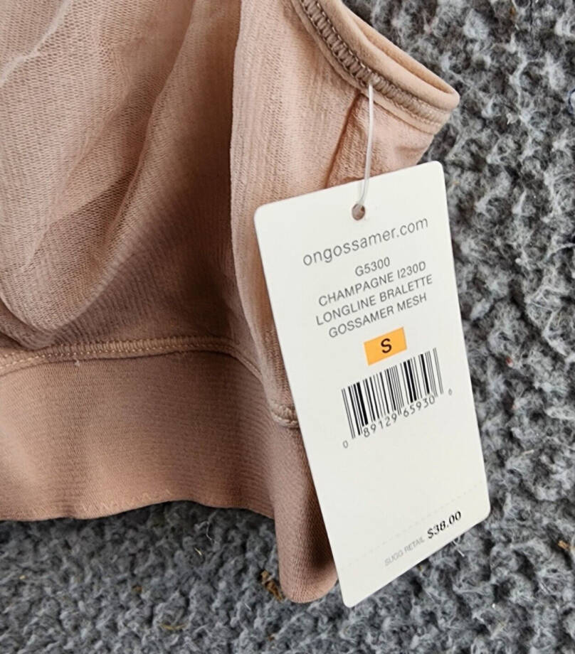 On Gossamer Mesh Longline Bralette Women's S Champagne Adjustable Strap Pullover
