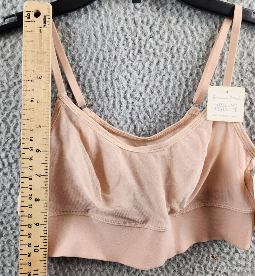 On Gossamer Mesh Longline Bralette Women's S Champagne Adjustable Strap Pullover